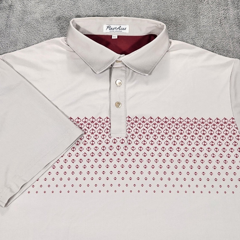 Pins & Aces Polo Shirt Mens XL Gray Spade Geo Print Golf Performance Stretch